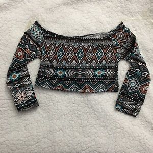 Half Sleeve Print Crop Top